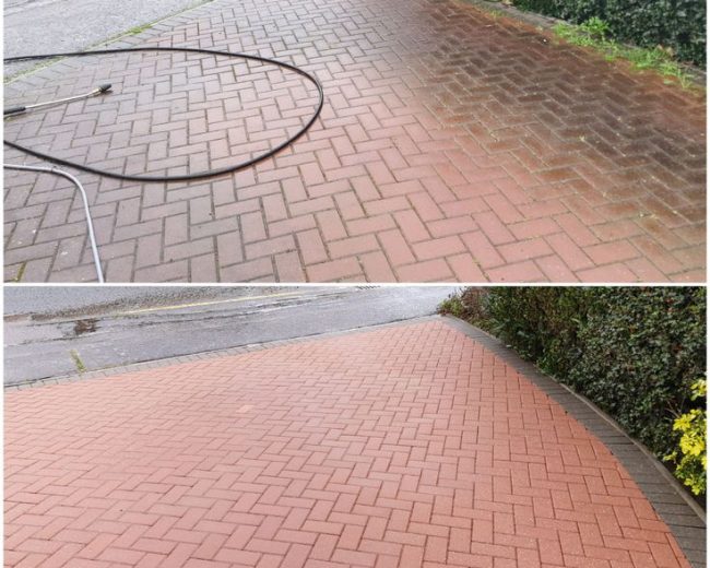 Pressure washed black paving